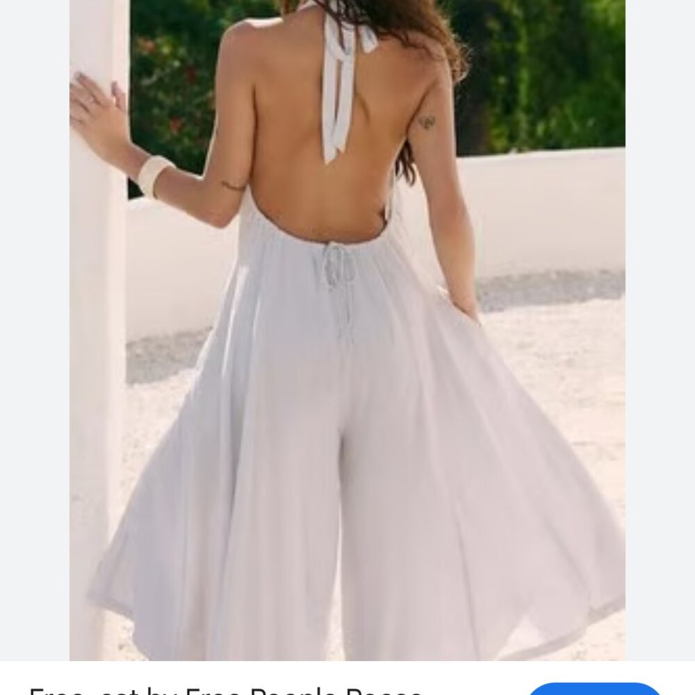 new FREE PEOPLE EST reese linen culotte one piece jumpsuit romper L